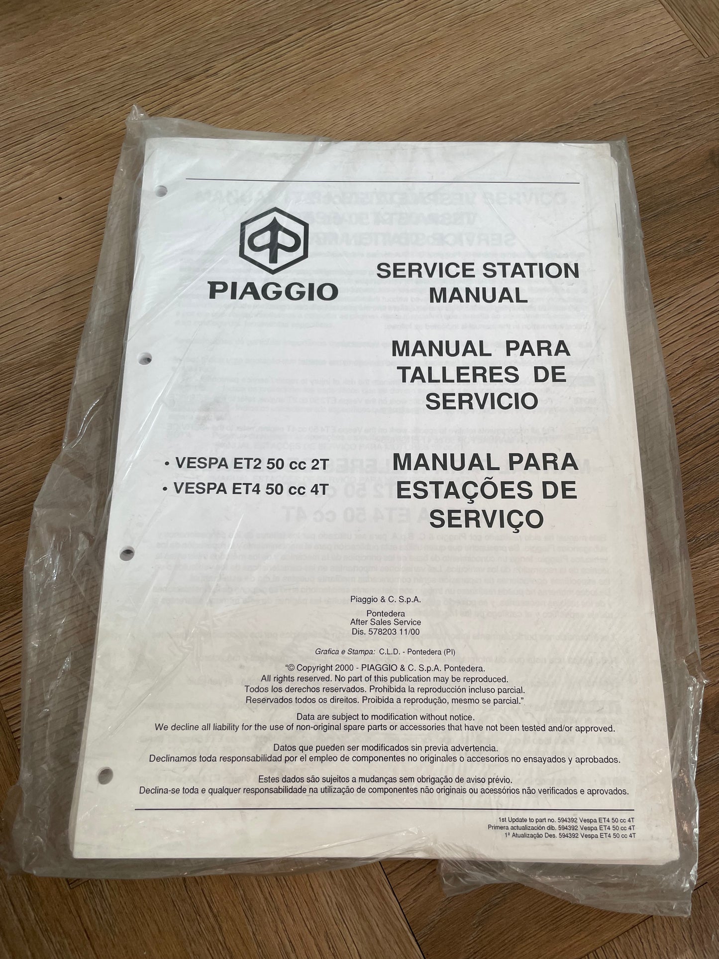 WERKPLAATSHANDBOEK PIAGGIO VESPA ET2 ET4